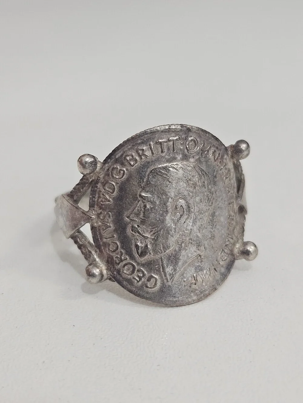 Vintage 1911 George V British Threepence Sterling Silver Coin Ring Size 9.75 US